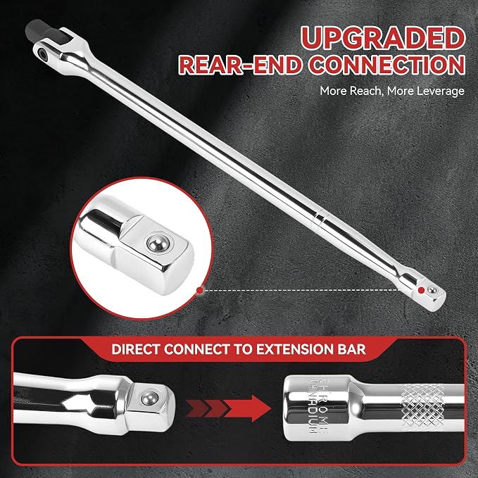 10PC Breaker Bar Set, Dual-end 3 Extension Bars, 3/8", 1/2" 1/4" Drive | 3/8", 1/2" and 1/4" Drive, 180° Rotatable Head, 6'', 10'', 15'' Length, 3 Extension Bars, Organizer Case