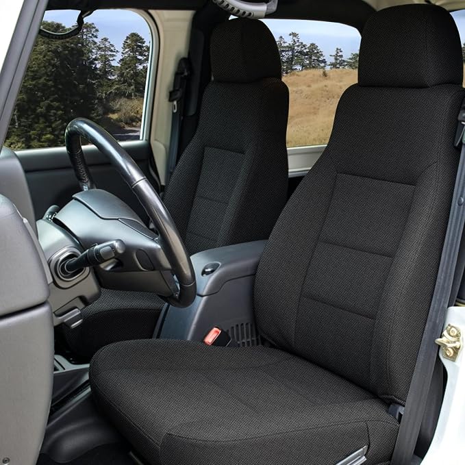 Custom Seat Covers for Jeep Wrangler TJ 2003-2006 & for Jeep Wrangler Unlimited 2004-2006 Heavy Duty Cloth Protector Interior Accessories，Waterproof & Machine Washable - Black（Front）