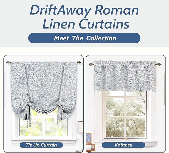 DriftAway Farmhouse Double Layer Linen Blackout Tie Up Curtains Thermal Insulated Striped Fully Lined Balloon Roman Shade Bathroom Window Adjustable Rod Pocket 45 Inch by 63 Inch Roman Navy