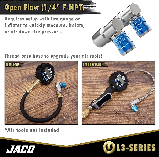 JACO Lightning Bike Tire Inflation Kit | with Lightning L3-Series Bike Air Chuck & FlowPro Tire Inflator Gauge (100 PSI)