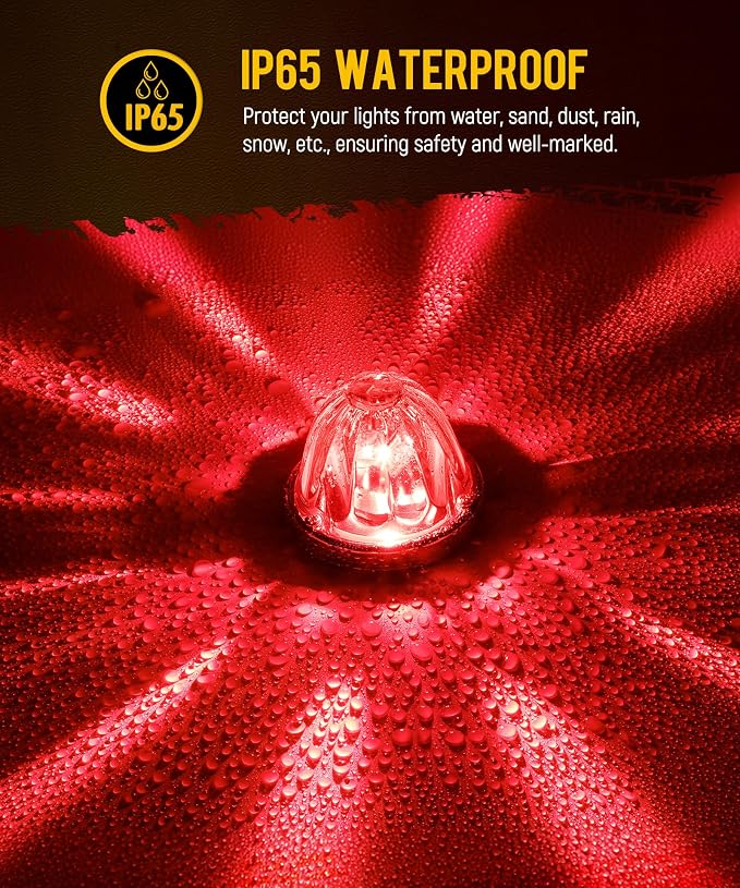 Partsam 2Pcs Glass Watermelon Lights [Patented] Clear Lens Red LED Side Marker Turn Signal Lights with Bezel Replacement for Kenworth Peterbilt Freightliner Truck