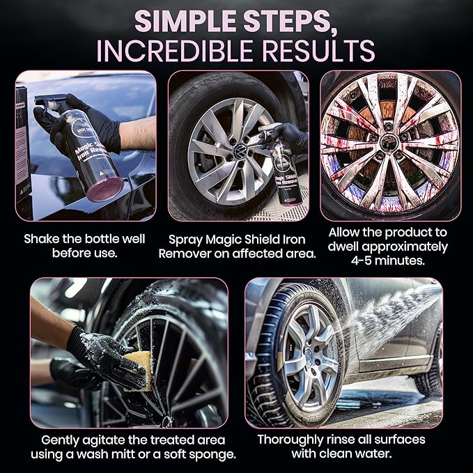 Magic Shield Iron Remover Spray for Cars 68oz – pH-Neutral Iron and Fallout Remover for Car, Motorcycle, RV & Boat | 5-Minute Reaction, Effective on Wheels & Paint | All-In-One Solution