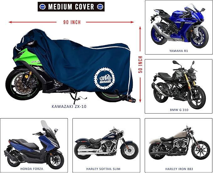 Nuzari Heavy Duty Motorcycle Cover - Motorcycle Covers Waterproof Outdoor Storage - Dirt Bike Covers (Navy, Medium)