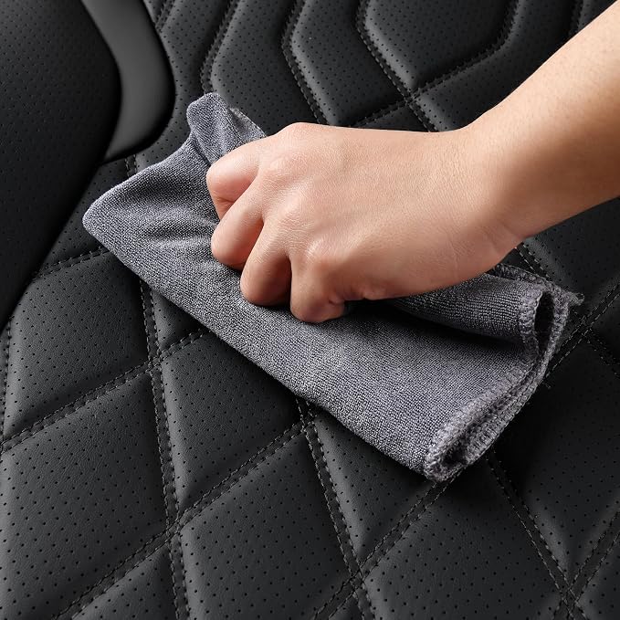 Ranger Seat Covers, for 2019-2023 Ford Ranger XLT XL Lariat Crew Cab, Napa Leather Seat Protector (Rear Only, Black Rear)