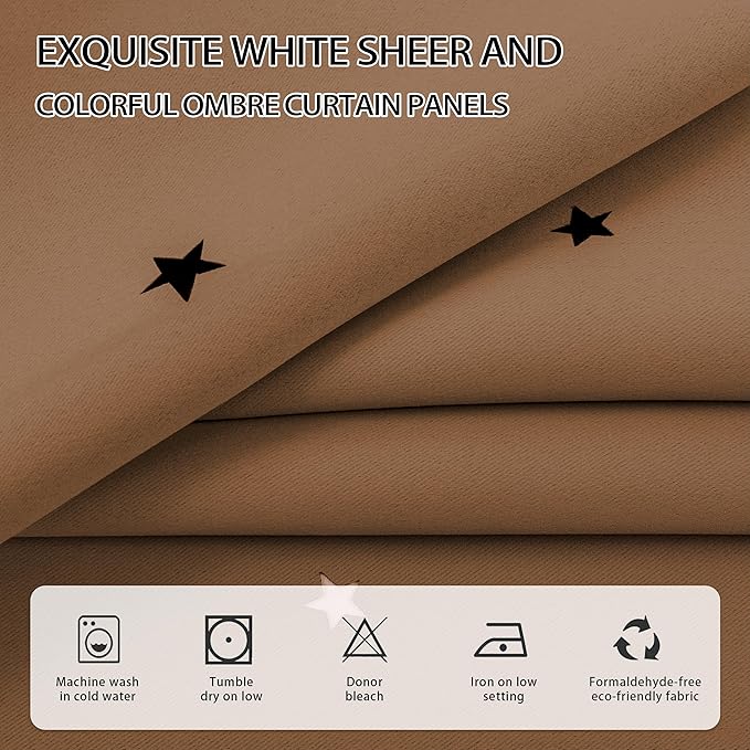 XiDi Black Out Curtains for Bedroom Windows, Girls Room Decor, Unicorn Theme for Kids, Living Room - 63 Inches Long 52 Inches Wide, 2 Panel, Brown