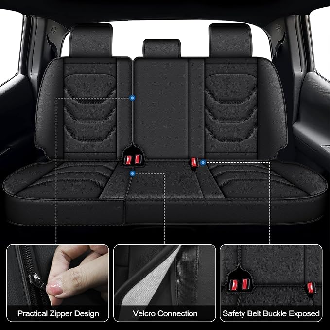 Seat Covers Compatible with 2024 2025 2026 Toyota Tacoma Double Crew Cab Waterproof Leather Seat Protectors for Trucks (5pc Full Set, Black)