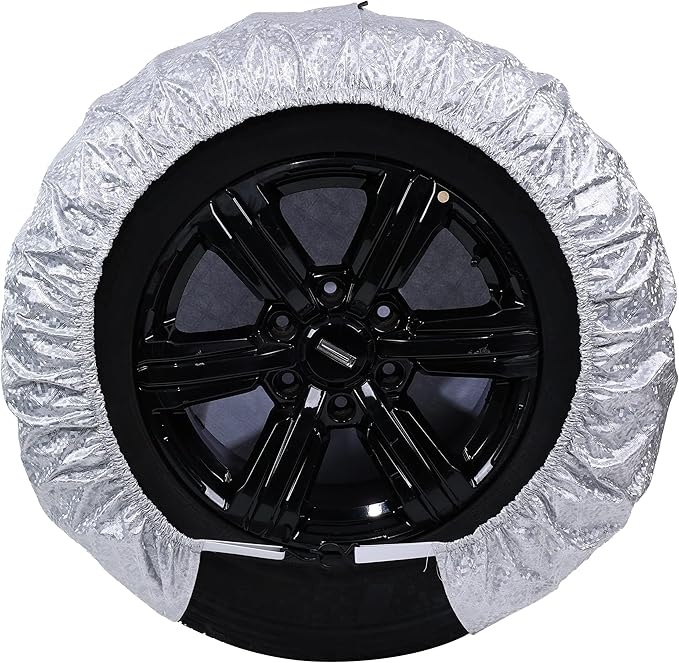 Moonet Tire Covers for RV Wheel (4 Pack Silver), Oxford Waterproof UV Sun Protectors for Motorhome Boat Trailer Camper Van SUV, Fits Tire Diameter 19"-22" * Width 11"