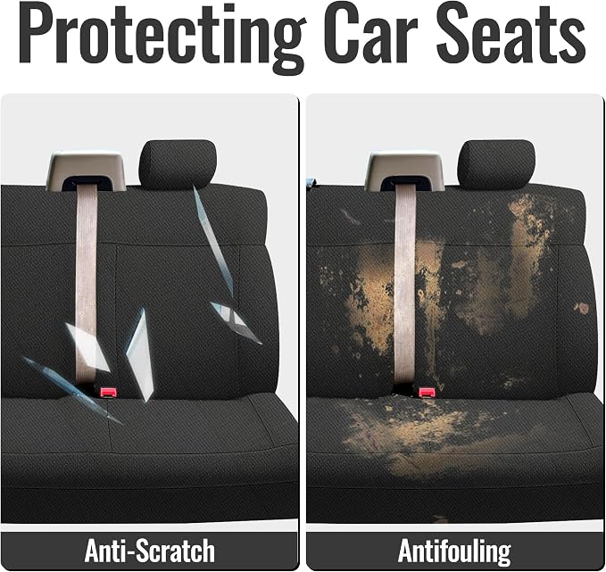 Heavy-Duty Knit Seat Covers for Ford F150 XLT Super Cab 2004 2005 2006 2007 2008 Rear Bench Durable Fabric Protection - Black