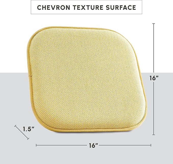 Elegant Comfort Chair Cushion Covers with Ties and Non Skid Rubber Backing-Thick Memory Foam - Soft Cushion Pad- Rounded Square Seat Cover- 16 x 16 Inches - Set of 8 Chevron Textured Pattern, Yellow