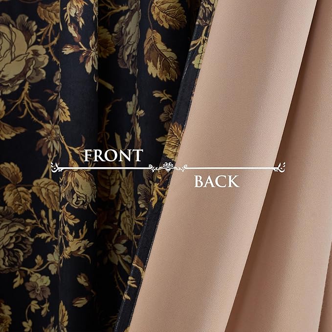 StangH Gold Velvet Curtains 84 inches, Retro Vintage Print Floral Thermal Insulated Privacy Drapes Heavy Thick Room Dividers for Living Dining Room, W52 x L84, 2 Panels