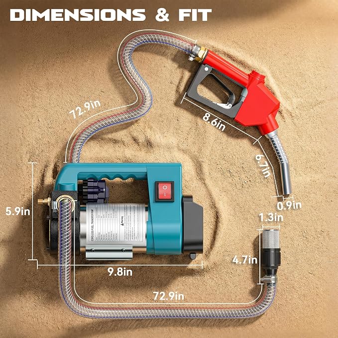 DIYtoolifz 12 GPM Cordless Fuel Transfer Pump Compatible with Makita 18V Battery, Battery-Powered Transfer Pump with Auto-Stop Nozzle for Diesel, Kerosene, 6.6 FT Hoses Electric Pump Kit, Bare Tool