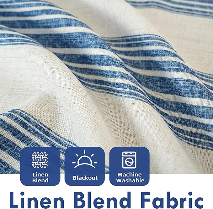 DriftAway Chris Double Layer Linen Blackout Tie Up Curtains Thermal Insulated Fully Lined Vertical Striped Balloon Roman Shade Bathroom Window Adjustable Rod Pocket 25 Inch by 47 Inch Jean Navy