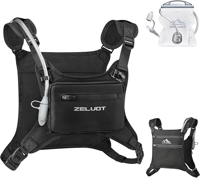 Zelvot Running Vest with 1L Water Bladder, USA Original Patent, Adjustable Reflective Running Hydration Vest, Lightweight Chest Pack for Men Women for Hiking, Cycling