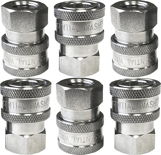 Essential Washer Stainless Steel ¼” Quick Connect Female NPT | Pressure Washer Quick Connect Fittings | 5000 PSI | Set Of 6