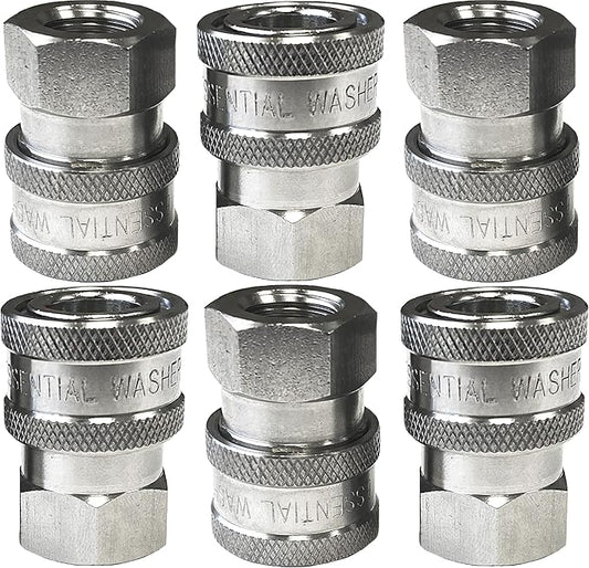 Essential Washer Stainless Steel ¼” Quick Connect Female NPT | Pressure Washer Quick Connect Fittings | 5000 PSI | Set Of 6