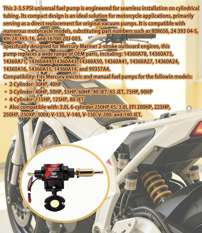 Electric Fuel Pump 2-3.5psi 12V Electric Transfer Universal Low Pressure Gas Diesel Fuel Pump for All 12V Motorcycle Cars Trucks Boats Carburetor