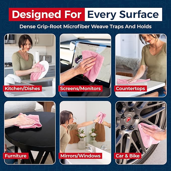 USANOOKS Microfiber Cleaning Cloth Light Pink - 50 Pcs 12.5"x12.5" - High Performance - 1200 Washes, Ultra Absorbent Towels Weave Grime & Liquid for Streak-Free Mirror Shine - Car Washing Cloth