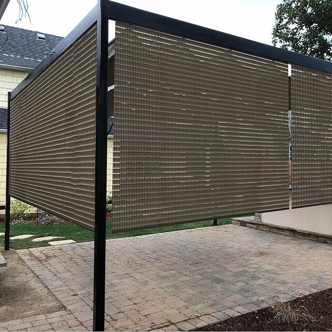Coarbor Outdoor Roll up Shades Blinds for Pergola Porch Balcony Deck Roller Shade Screen 7'W x 6.5'L Hollow Out Brown