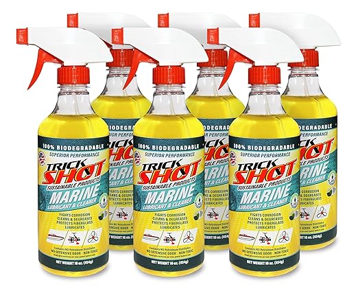 Trick Shot Marine Grade Lubricant & Penetrating Oil - Biodegradable Food Grade Rust Prevention Spray, Anti-Seize, Cleaner, Lubricant for Boat Galleys, Fiberglass, Fishing Gear Lubrication - 16 oz, 6Pk