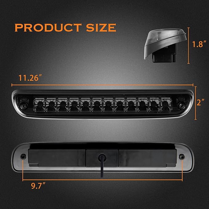Third 3rd Brake Light LED for 1999-2016 Ford F250 F350 F450 F550 Super Duty, 1993-2011 Ford Ranger High Mount Rear Cab Brake Lights Assembly, 99-16 F-250 F-350 F-450 F-550 Cargo Stop Light