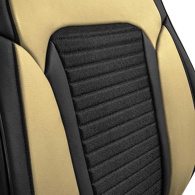 FH Group Front Set Faux Leather Car Seat Covers for Low Back Seat, Universal Fit, Airbag Compatible Car Seat Cushions for SUV, Sedan, Beige