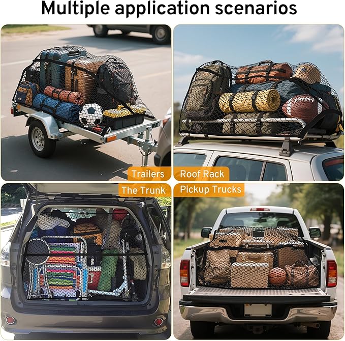 Cargo Net for Pickup Truck Bed for Jeep Gladiator 2000-2025 2026 Accessories Mesh Organizer Stretchable 4'x4' to 7'x7' Netting Highly Elastic