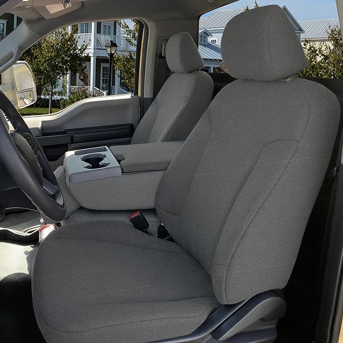 Custom Split Bench Seat Covers for Ford F150 XLT/Lariat 2014 F250 F350 F450 F550 XLT/Lariat 2015-2021 Heavy Duty Cloth Protector Interior Accessories，Waterproof & Machine Washable - Gray