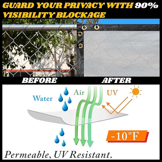 Royal Shade Custom Size 6' x 105' Grey Fence Privacy Screen Windscreen Cover Netting Mesh Fabric Cloth - Cable Zip Ties Included (We Make Custom Size)