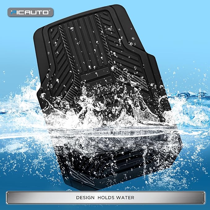 PIC AUTO Heavy Duty Rubber Floor Mats, Black Aluminum Film Car Mats Set, Front and Rear Car Mats with Anti-Slip Backing, All Weather Protection, Trim-to-Fit for Automotive SUV, Sedan, Van