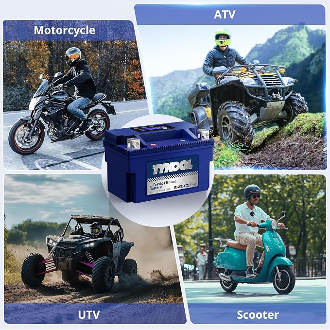 TYKOOL LFP12-BS-PRO, 360CCA, 6Ah, LiFePO4 Lithium Motorcycle Battery,Replaces YTX12-BS, Digital Readout,Fits for Honda TRX250 Recon,Suzuki LT-F250 Ozark,BRP (CAN-AM) DS250 ATV,Polaris RZR UTV