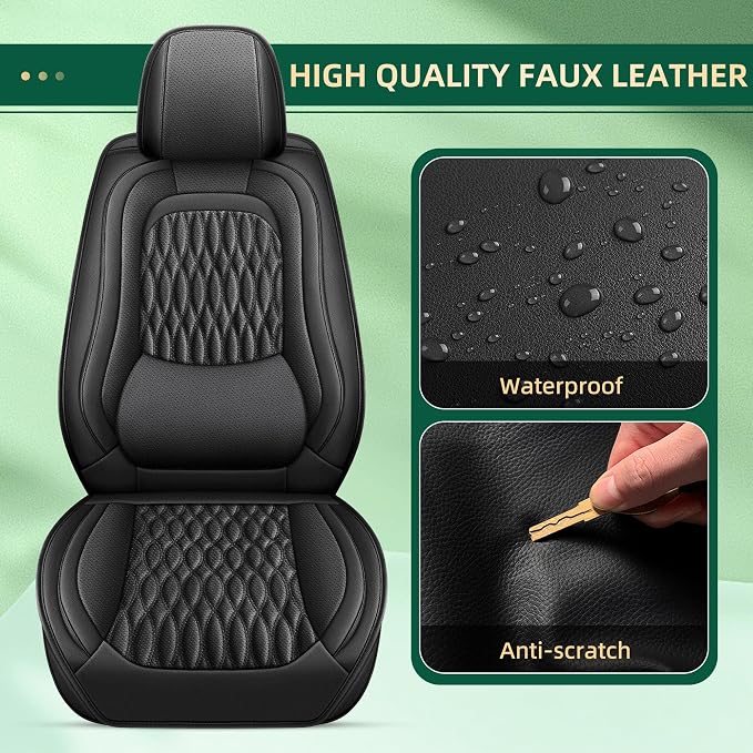 Seat Covers Fit for Ford Expedition 2011-2026 - Front Set - Faux Leather Lumbar Support Seat Cover Waterproof Seat Protector (Black)