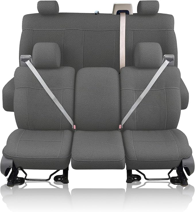 ESMING Heavy-Duty Knitted Fabric Front and Rear Bench Seat Covers for Ford F150 XLT Super Cab 2004-2008, Heavy-Duty Knit Fabric, Easy Install & Cleaning - Gray