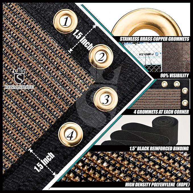 Royal Shade Custom Size 6' x 56' Brown Fence Privacy Screen Windscreen Cover Netting Mesh Fabric Cloth - Cable Zip Ties Included (We Make Custom Size)
