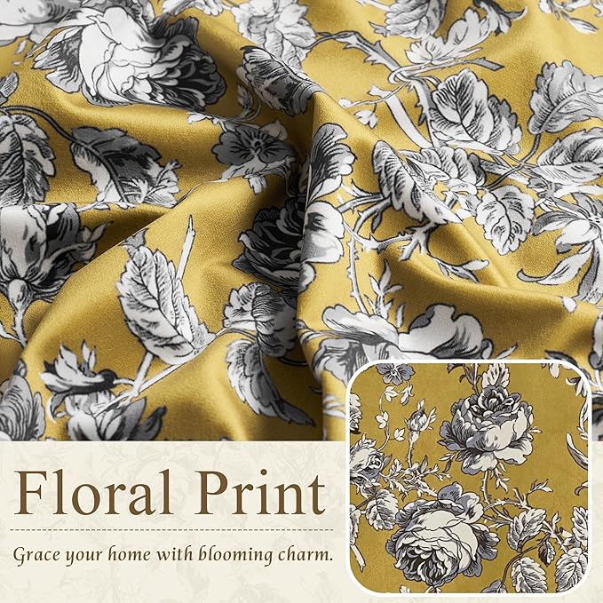 StangH Mustard Yellow Velvet Curtains 84 inches Long, Vintage Patterned Drapes with Floral Design Victorian Thermal Insulated Panels for Sliding Door Living Room, W52 x L84, 2 Panels