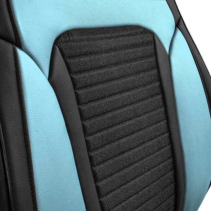 FH Group Front Set Faux Leather Car Seat Cushions for Low Back Seat, Universal Fit, Airbag Compatible Seat Cover for SUV and Sedan, Blue