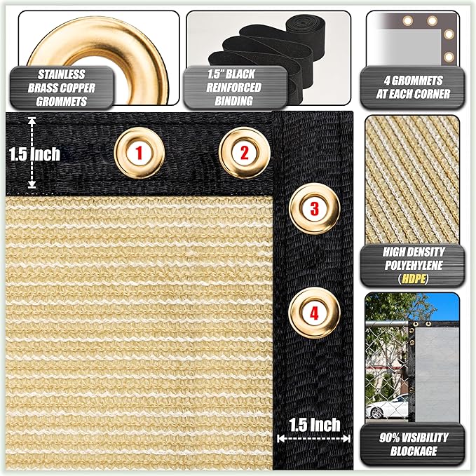ColourTree Customized Size 6' x 3' Beige Fence Screen Privacy Screen - Commercial Grade 170 GSM - Heavy Duty - 3 Years Warranty - Cable Zip Ties Included