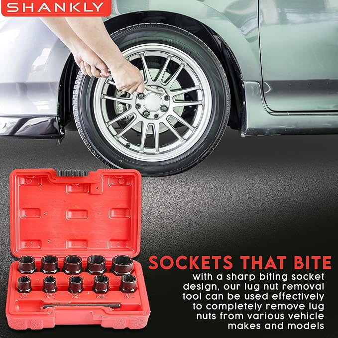 Twist Socket Set (11 Piece) Includes 1/2” Inch Lug Nut Remover With a 10mm, 11mm, 12mm, 13mm, 14mm, 15mm, 16mm, 17mm Socket Sizes Professional-Grade Lug Nut Extractor or Wheel Lock Removal