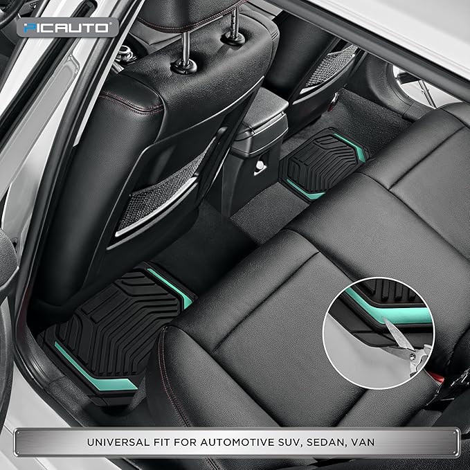 PIC AUTO Heavy Duty Rubber Floor Mats, Mint Aluminum Film Car Mats Set, Front and Rear Car Mats with Anti-Slip Backing, All Weather Protection, Trim-to-Fit for Automotive SUV, Sedan, Van
