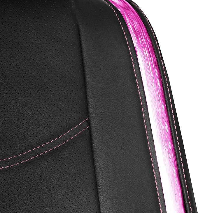 FH Group Galaxy13 Metallic Striped Deluxe Leatherette Car Seat Covers with Matching Carpet Floor Mats – Full Set, Universal Fit, Airbag Compatible for Cars, SUVs & Sedans, Pink