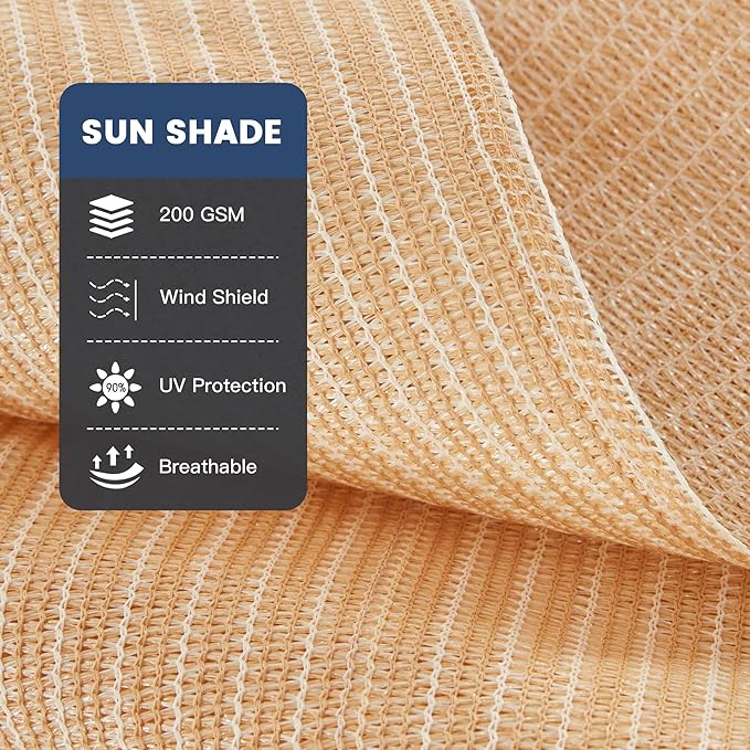 90% Sun Shade Cloth with Grommets 10X20 FT, Outdoor Pergola Shade Cover, Heavy-Duty Mesh Tarp Patio Sun Screen for Lawn Garden Backyard, Wheat