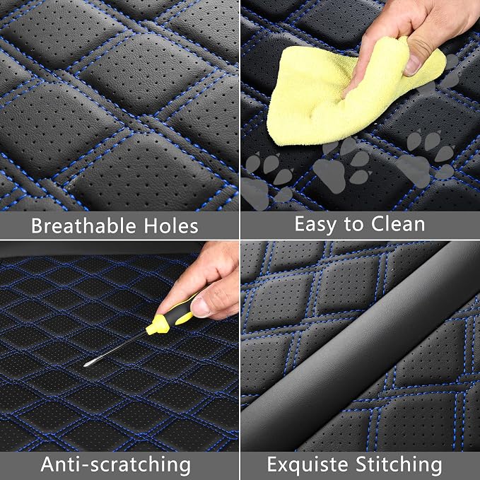 Huidasource Seat Covers for Nissan Titan/Titan XD 2016-2024, Waterproof Faux Leather Seat Covers for Nissan Titan, Full Coverage Titan Pickup Truck Crew Cab Seat Cover Cushion (Fullset/Black&Blue)