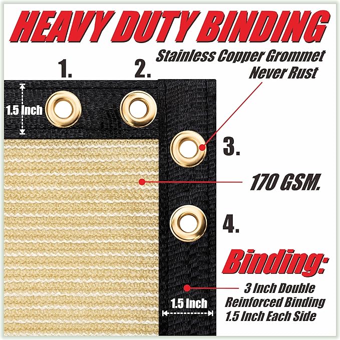 ColourTree Customized Size Fence Screen Privacy Screen Beige 4' x 173' - Commercial Grade 170 GSM - Heavy Duty - 3 Years Warranty - Cable Zip Ties Included