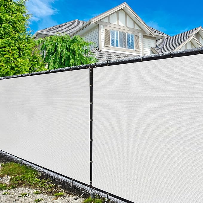 ShadeMart 8' x 24' Fence Privacy Screen White Heavy Duty 170 GSM Fencing Mesh Shade Net with Grommets & Zip Ties, 90% Blockage Fence Screen for Balcony Outdoor Yard Garden Pool (We Customize Size)