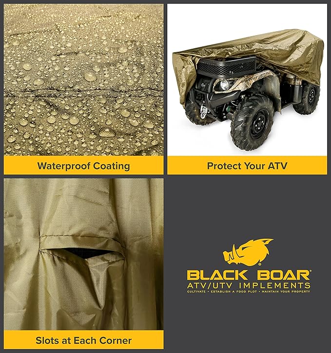 Black Boar ATV Cover - Features Waterproof Polyurethane Coating for Protection Against The Weather - Sewn-in Straps & Buckles - Olive, Large Up to 450cc (66018)
