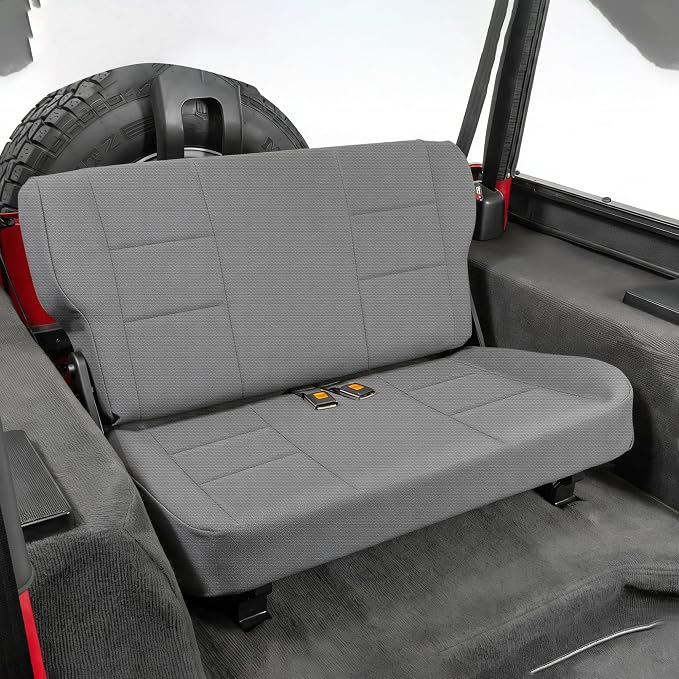 Custom Seat Covers for Jeep Wrangler TJ 1997 1998 1999 2000 2001 2002 Heavy Duty Cloth Protector Interior Accessories，Waterproof & Machine Washable, Foam Padded - Gray（Rear）