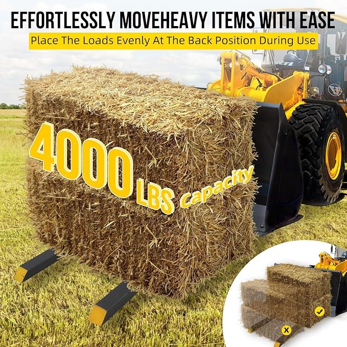 Heavy Duty 60" Clamp-On Pallet Forks for Tractor Loader Bucket – 4000 lbs Capacity – Adjustable Stabilizer Bar – Quick Attach Skid Steer Fork Attachment – Ideal for Farm and Agricultural Equipment