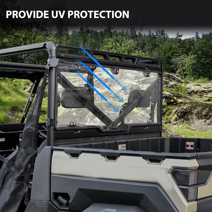 SAUTVS Clear Polycarbonate Rear Windshield Back Window for Polaris Ranger XP 1000/1000/Crew 2017-2026, XP 900/570/Diesel 2013-2025 with All Seal Quick Installation Accessories (Compatible with Roof)