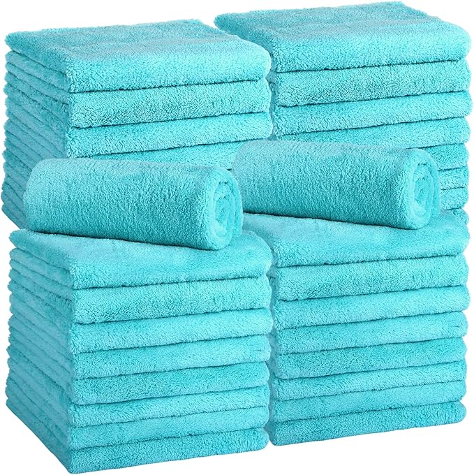 Shimeyao 30 Pcs Edgeless Microfiber Plush Towels for Cars Detailing Drying Wash Polishing Absorbent Cleaning Cloths, 500 GSM (16 x 16 Inch,Teal Blue)