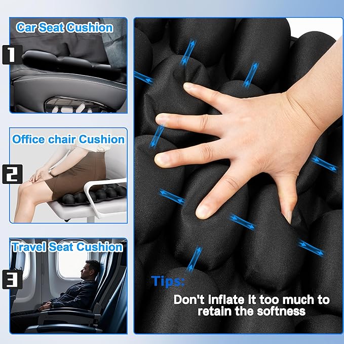 Sondor Travel Cushion,Portable & Adjustable Airplane seat Cushion for Long Flights,Inflatable Cushion for Wheelchair, Travel,Driving