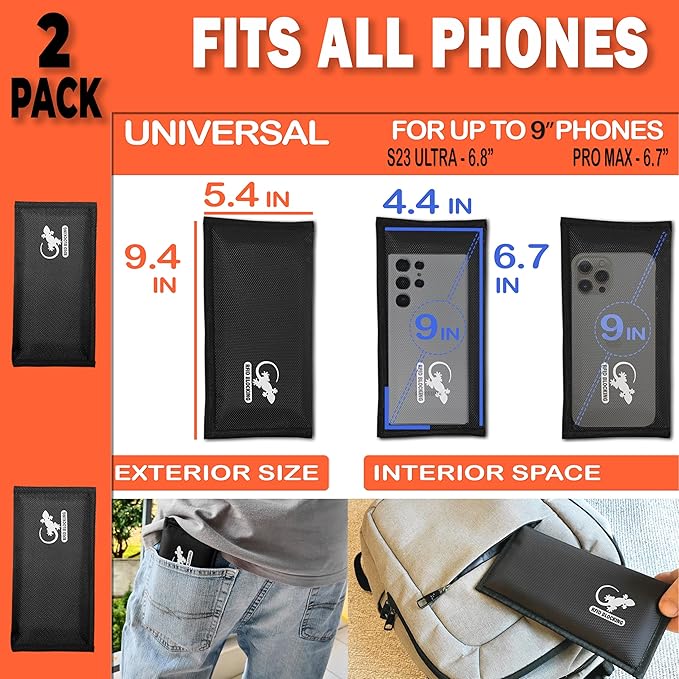 Faraday Bag Anti-Tracking GPS RFID Car Key Signal Blocker Wallet Shielding Pouch Protective Case for Cell Phone Car Key FOB, Data Privacy, Electronic Device Security (2 Pack - Pocket Black)